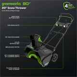 101-04-0001 Greenworks PRO 80V 20-Inch Brushless Cordless Snow Thrower